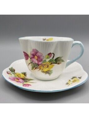 Vintage Shelley Teacup and Saucer Begonia Dainty Shape England LARGE